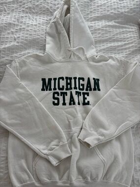 Michigan State White Hoodie with Dark Green Lettering